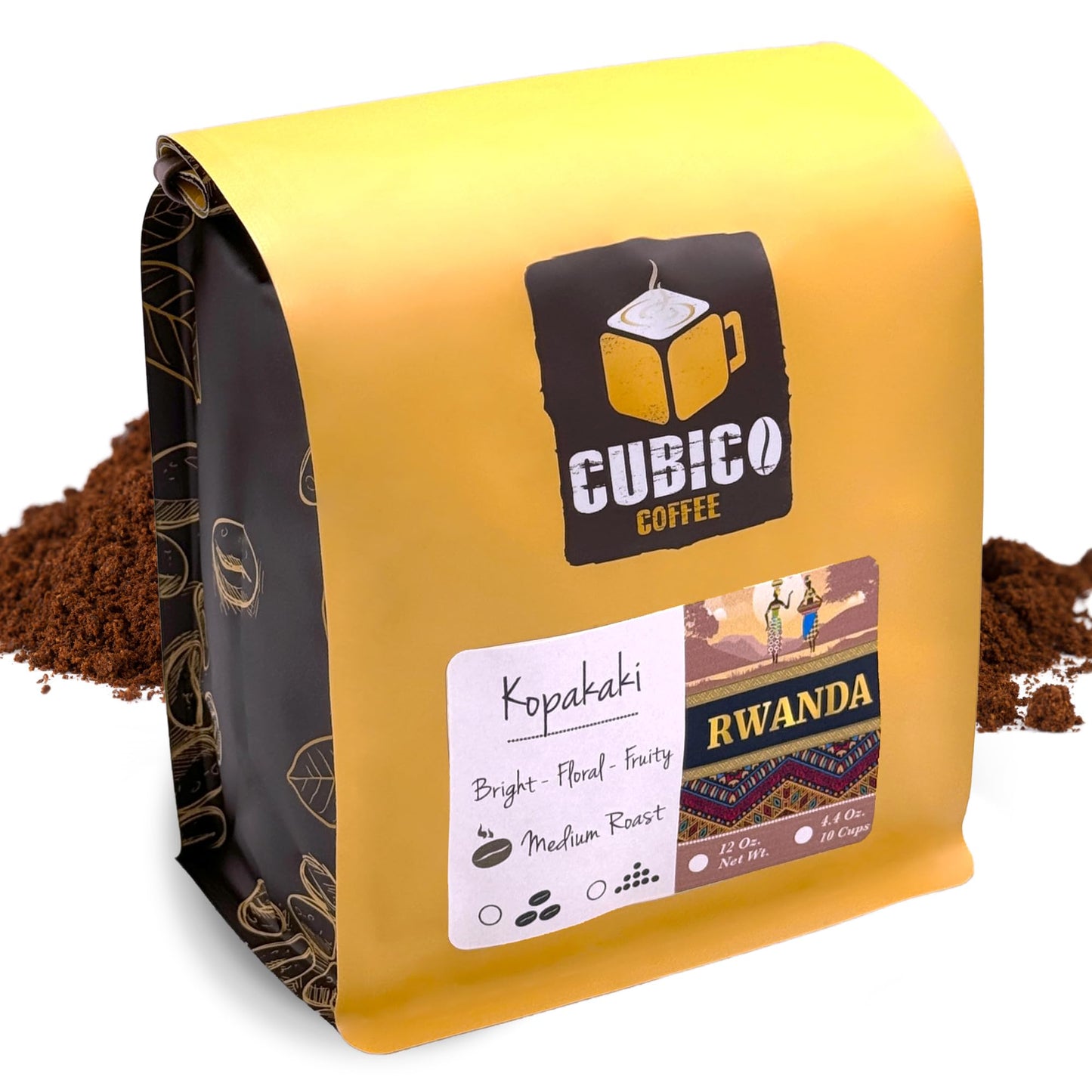 Cubico Coffee Premium Rwandan Ground Coffee, 12 Ounce Bag, Single Origin Fresh Roasted