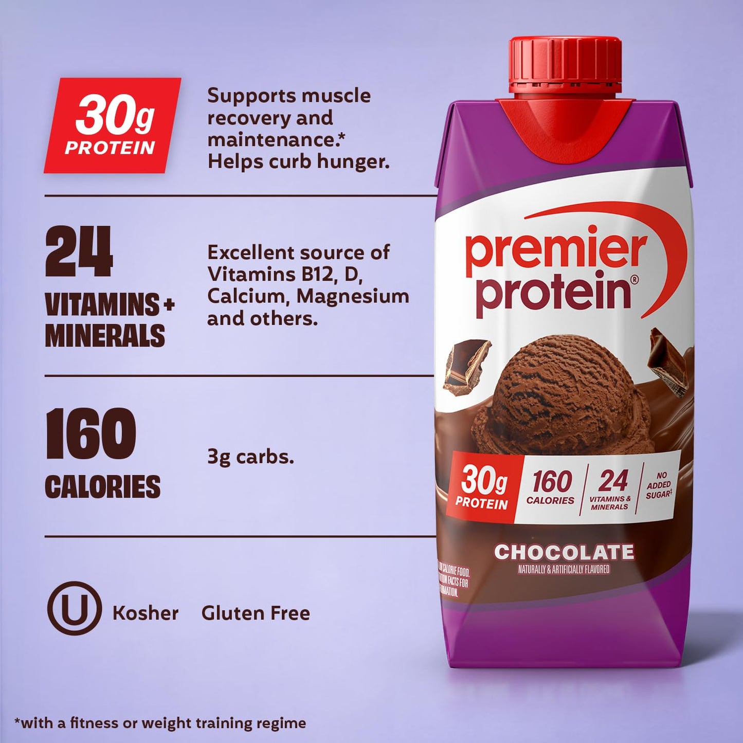 Premier Protein Shake, Chocolate, 30g Protein, No Added Sugar, 24 Vitamins & Minerals to Support Immune Health, 11 fl oz, 4 Pack