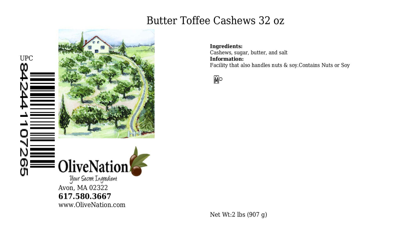 OLIVENATION Butter Toffee Cashews, Roasted Salted Nuts for Snack Mixes, 32 oz