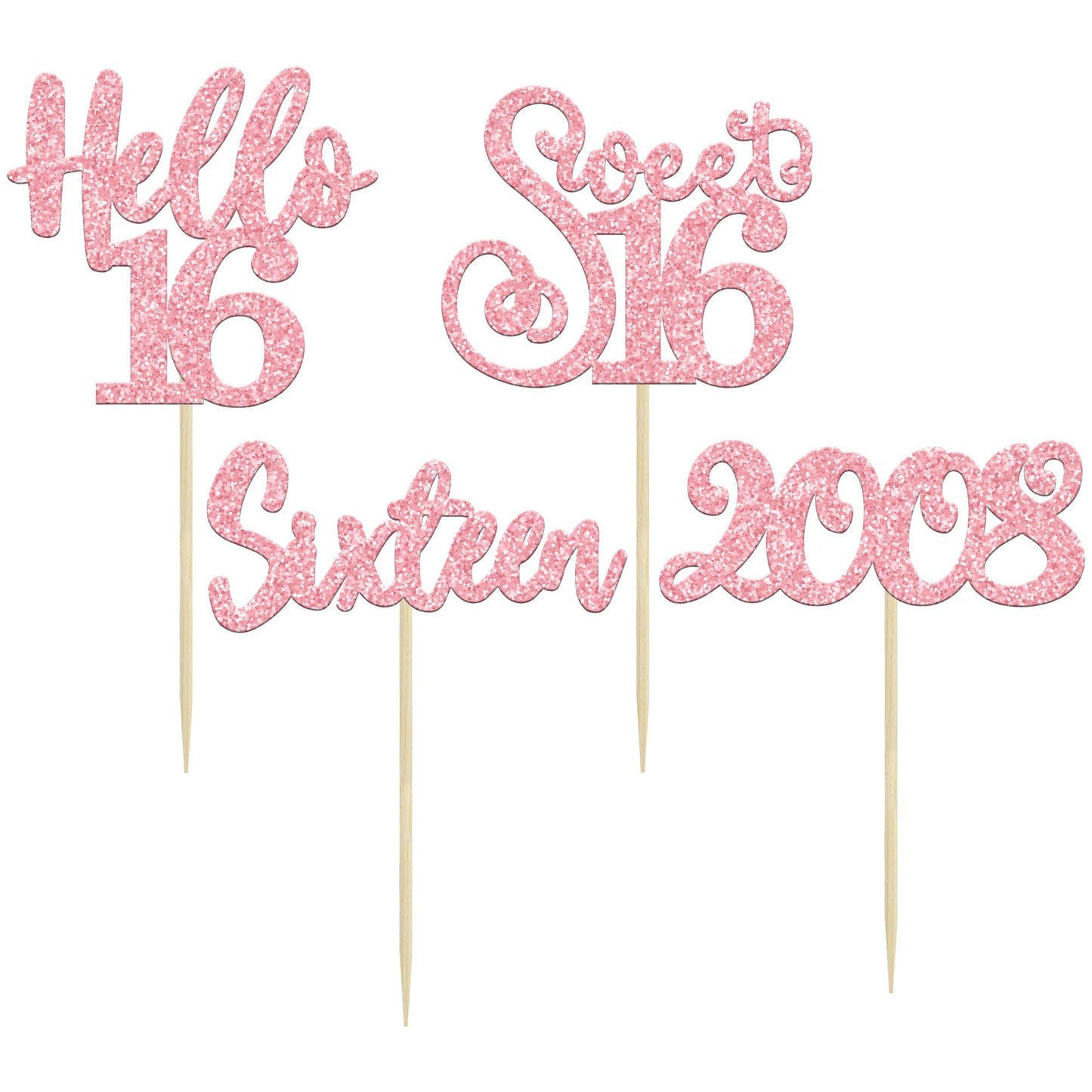 Gyufise 24Pcs Happy 16Th Birthday Cupcake Toppers Glitter Hello 16 Sweet 16 Sixteen Years Old Cupcake Picks For Celebrating 16Th