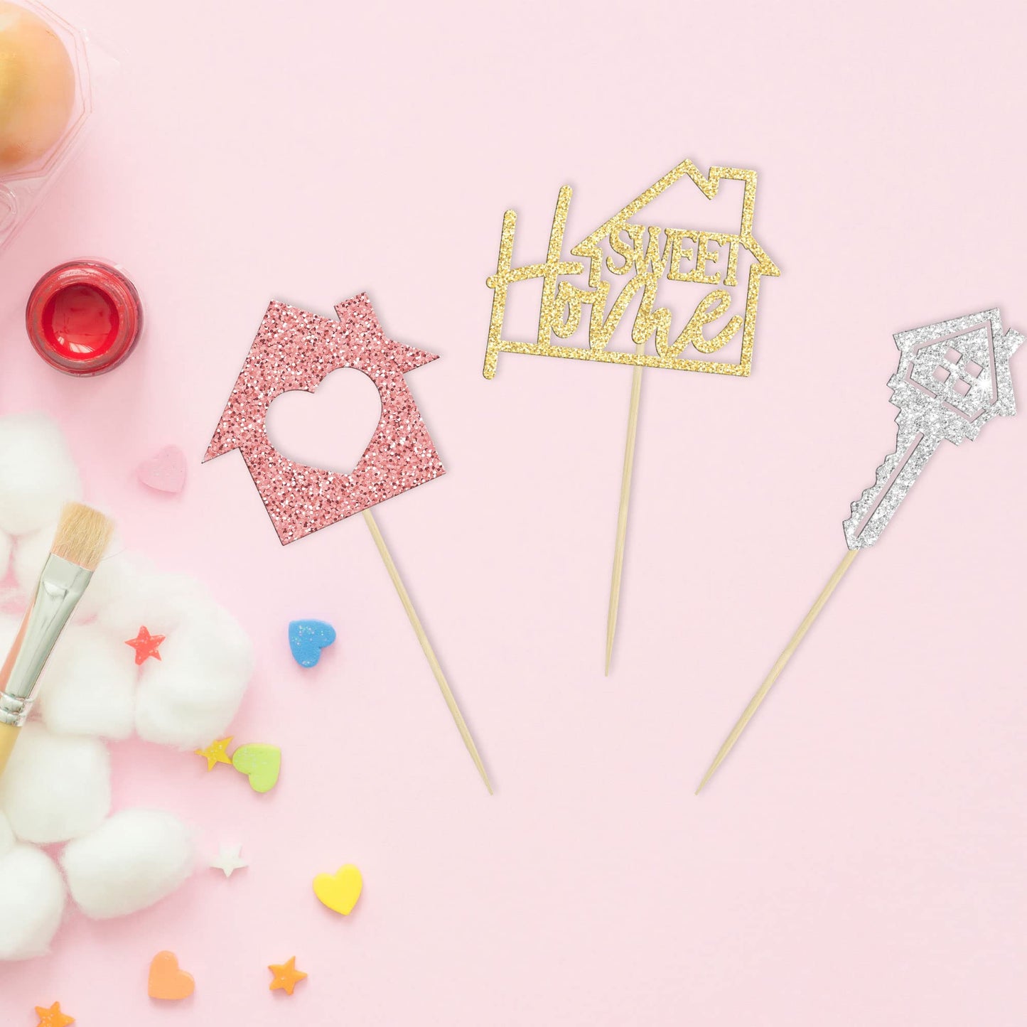 Gyufise 24 Pack Sweet Home Cupcake Toppers Glitter Key Housewarming Cupcake Picks For Welcome New Home Theme Party Cake Decorati