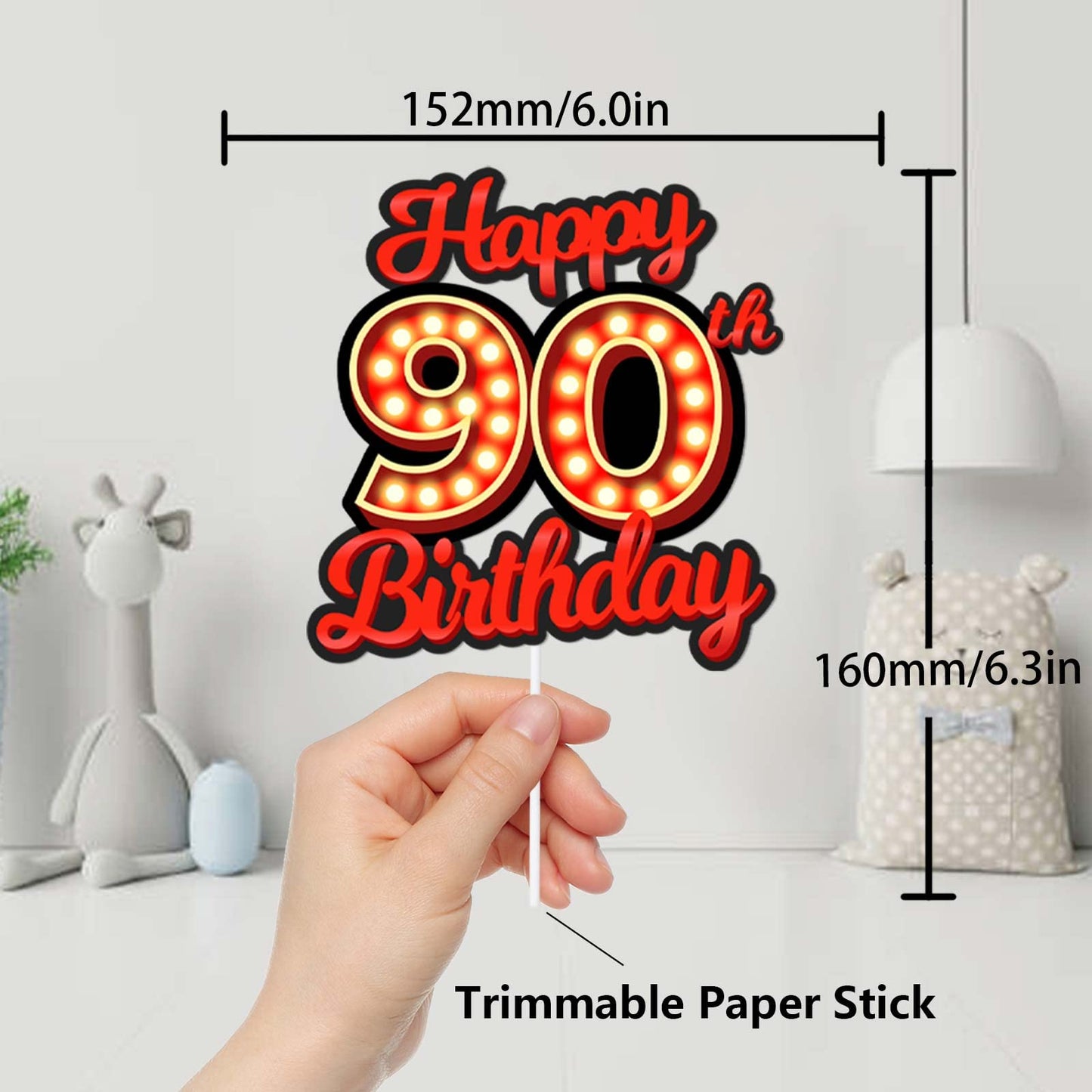 Happy 90Th Birthday Cake Topper Fluorescent Flashing Night Out Hen Movie Nightclub Theme Decor Supplies Woman Man Happy Birthday