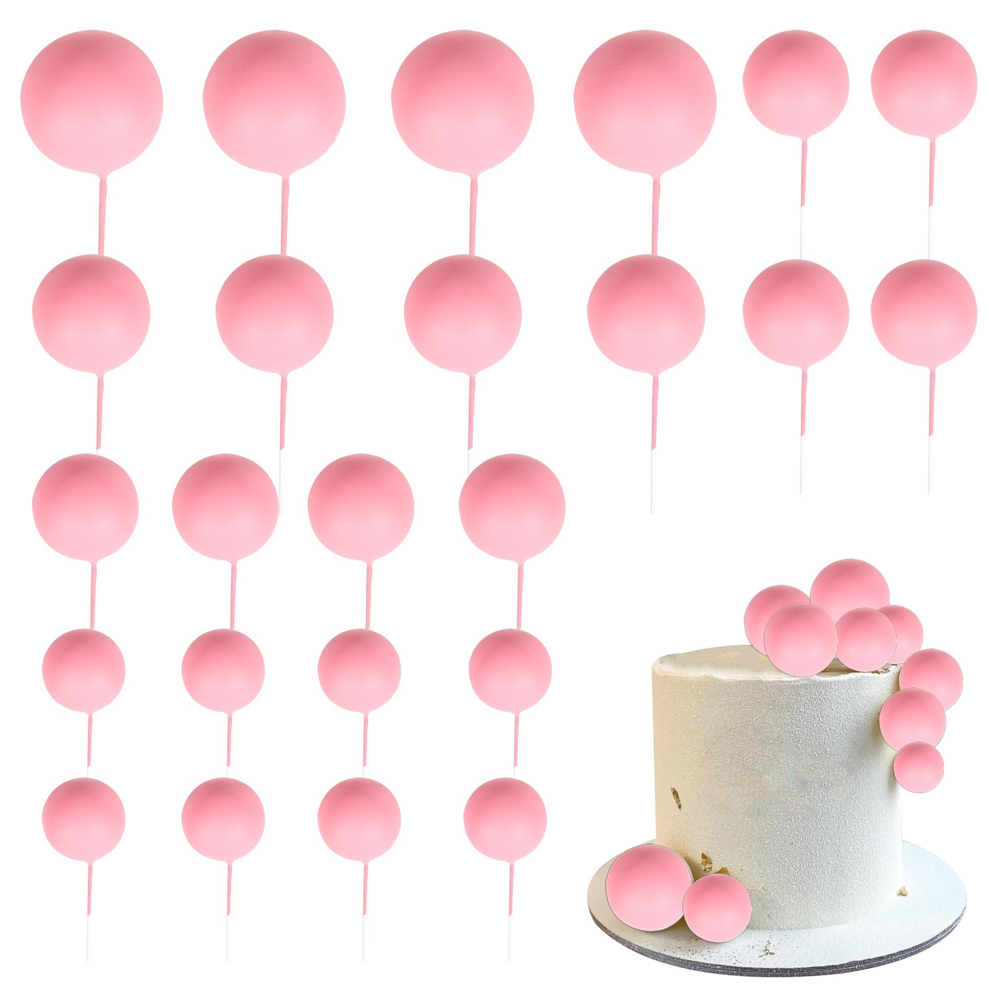 Rsstarxi Mini Balloons Cake Toppers, Dark Pink Foam Balls for Baby Shower, Wedding, Kids Birthday Party Decorations, 30 PCS