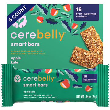 Cerebelly Toddler Snack Bars - Apple Kale Smart Bars (Pack Of 5), Healthy & Organic Whole Grain Bars With Veggies & Fruit, 15 Br