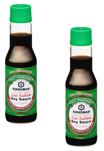 Kikkoman Less Sodium Soy Sauce Bottles - Pack of 2 - Use on a Variety of Foods - Soy Sauce with 37% Less Sodium - Traditionally 