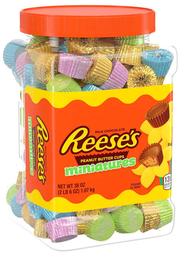 Reeses Miniatures Milk Chocolate Peanut Butter Cups Candy Easter Container (38 Oz.) 38 Oz
