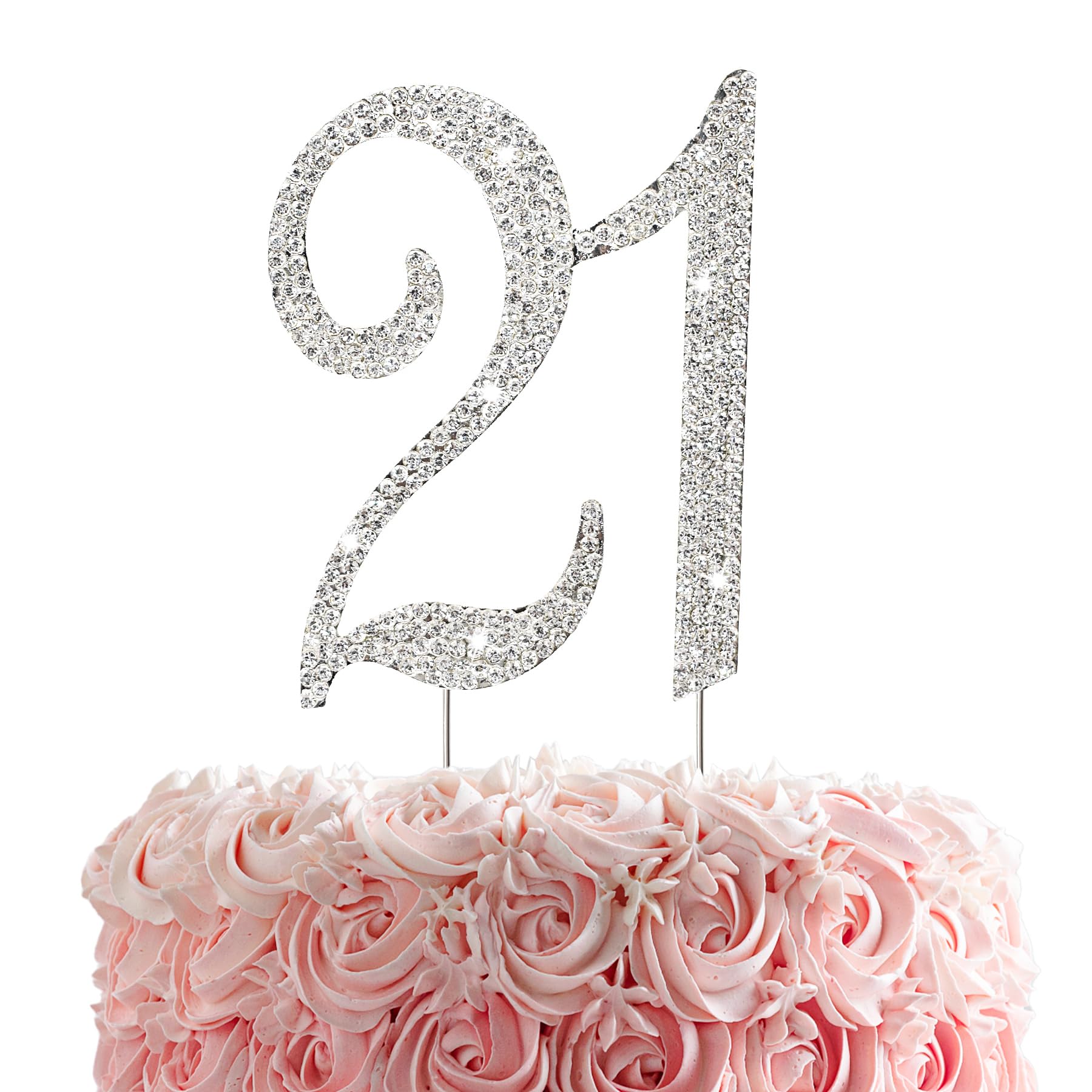 HOKPA 21st Rhinestones Cake Topper, Silver Crystal Decoration for Birthday, Anniversary, Model HZ-112