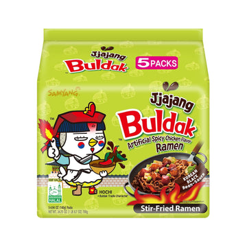 Samyang Buldak Hot Spicy Chicken Ramen Noodle Korean Stir-Fried Ramen, Jjajiang, Pack Of 5