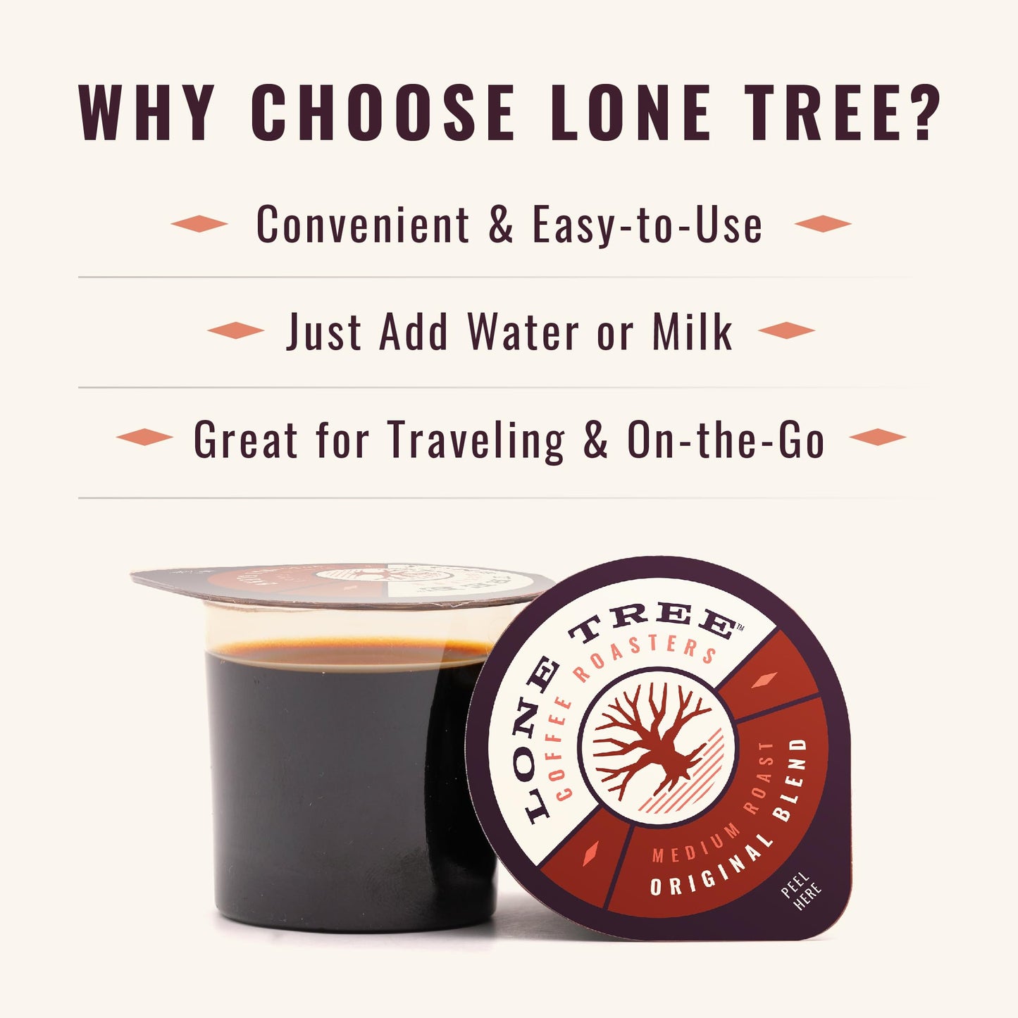 Lone Tree Single-Serve Coffee Pods - enhanced 100% Arabica Liquid Concentrate - Smooth & Bold Medium Original Roast - 12 Pods - Ready Hot or Iced