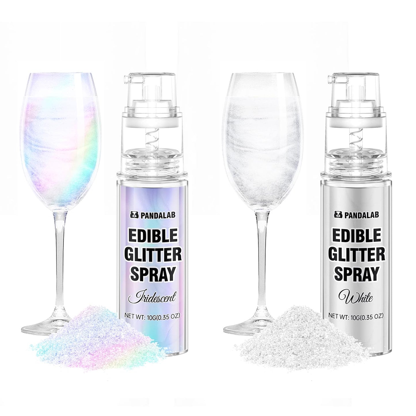 Pandalab Edible Glitter Spray - Iridescent White Luster Dust for Drinks & Desserts, 0.35oz/10g