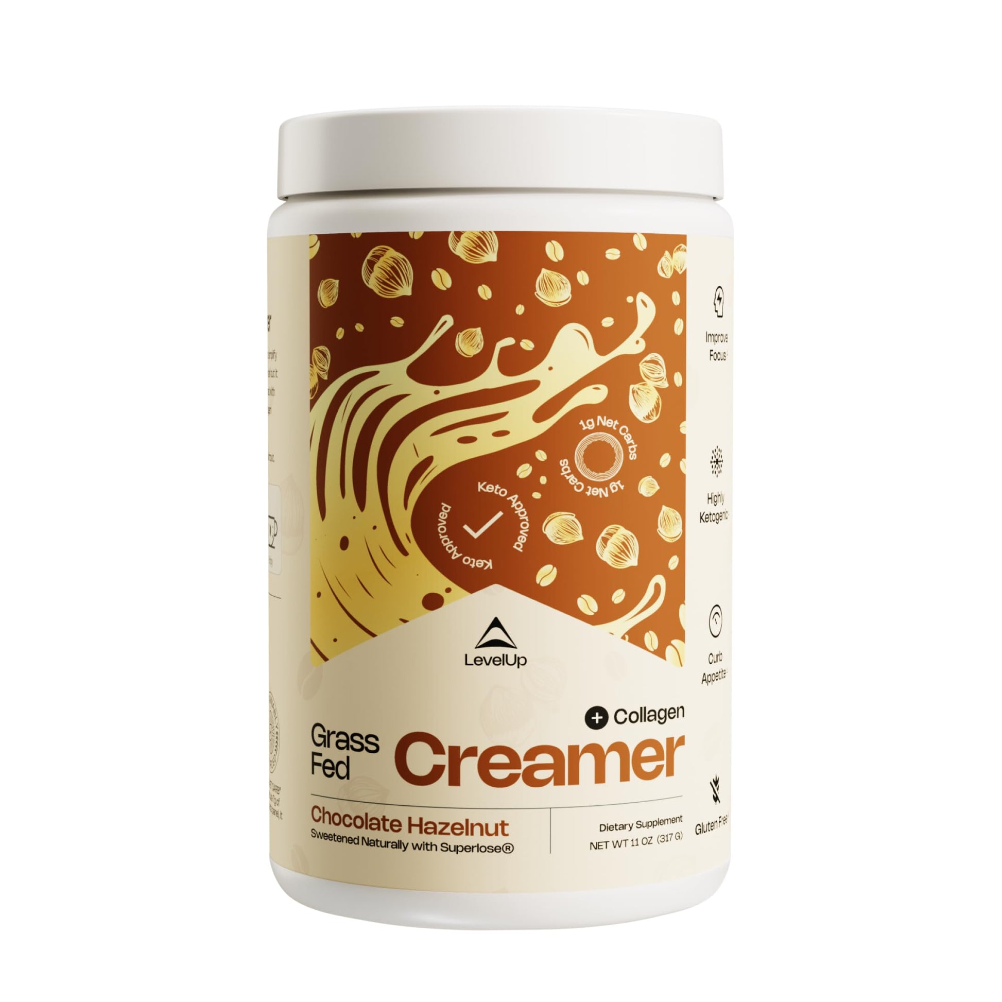 LevelUp Keto Coffee Creamer with MCT Oil & Collagen, 10 Ounce, Chocolate Hazelnut