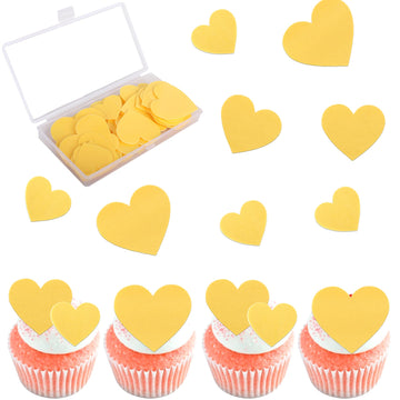 60 PCS Edible Heart Cupcake Toppers Wafer Paper Sweet Love Heart Cake Decorations Edible Wedding Engagement Cupcake Picks for Va