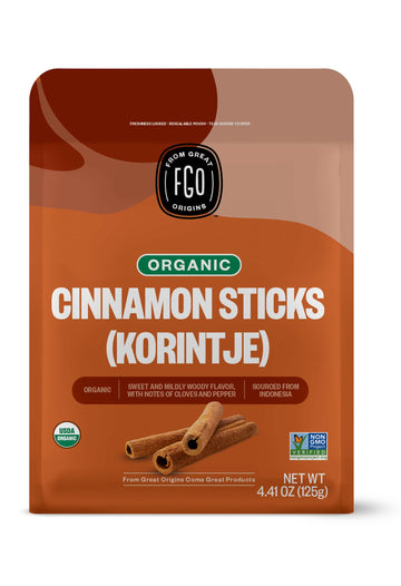FGO Organic Korintje Cinnamon Sticks, 100% Raw from Indonesia, 25+ Sticks 2 3/4'', Packaging May Vary (Pack of 1)