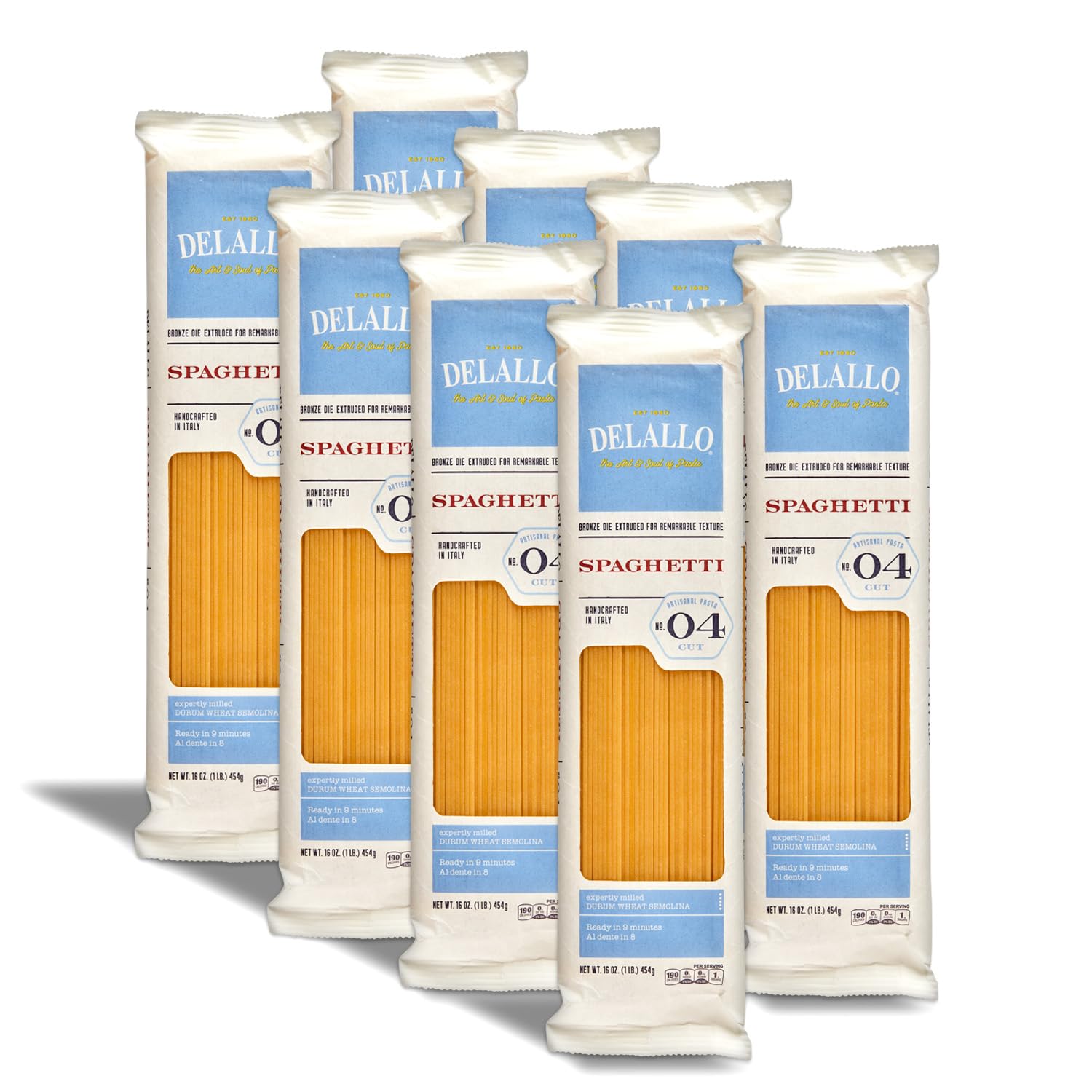 DeLallo Spaghetti Pasta, Imported from Italy, Classic Style, 1 Pound Bag, 8 Pack, Non-GMO, Cooks in 9 Minutes
