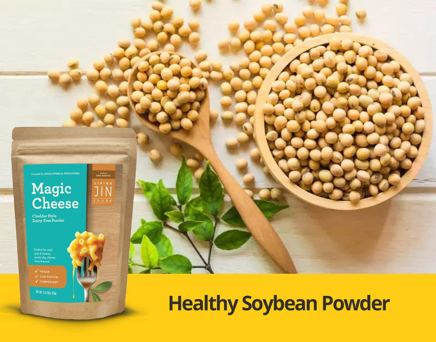 LIVING JIN Vegan Magic Cheese Sauce Powder, Dairy Free, Low Sodium, 16oz (Makes 43oz)