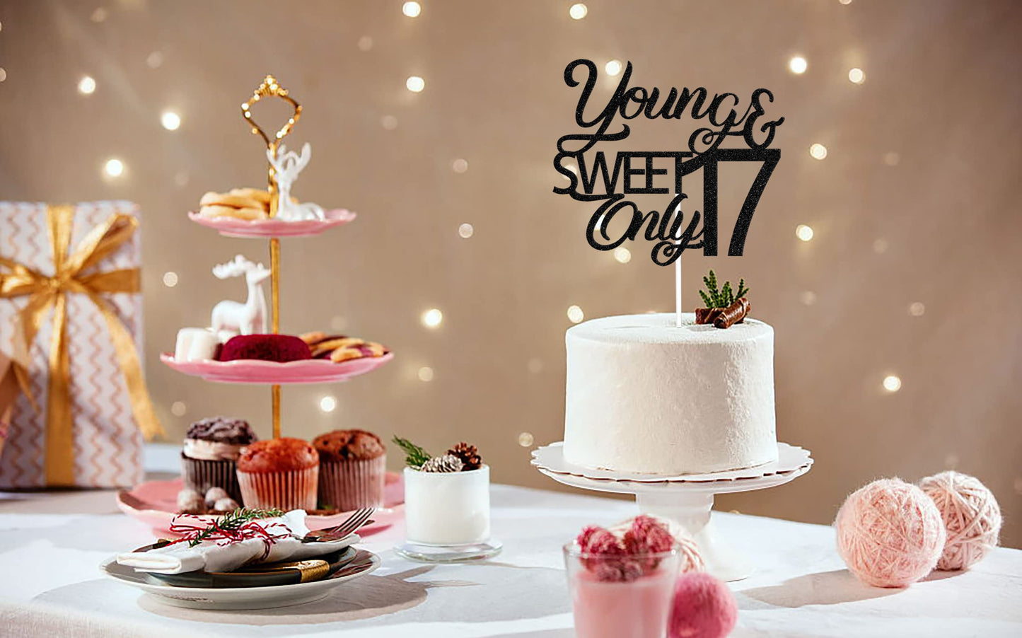 Mi Bautizo Cake Topper for 17th Birthday, Black Paper Decoration, Young and Sweet Only 17 Design