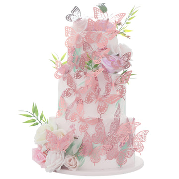 Gyufise 36 Pack Rose Gold Glitter 3D Butterfly Cupcake Toppers Hollow Butterfly Cake Decorations For Birthday Wedding Fairy Part