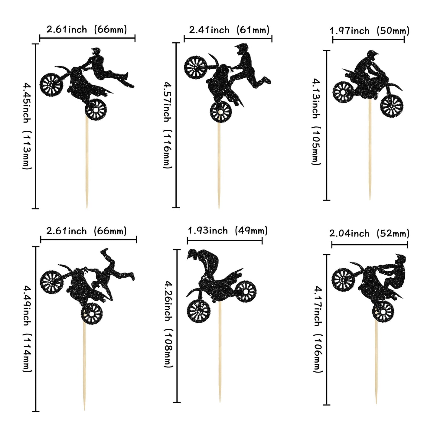 Gyufise 24Pcs Motorcycle Cupcake Toppers Black Glitter Motocross Dirt Bike Party Cupcake Picks For Sports Motocross Theme Man Bo