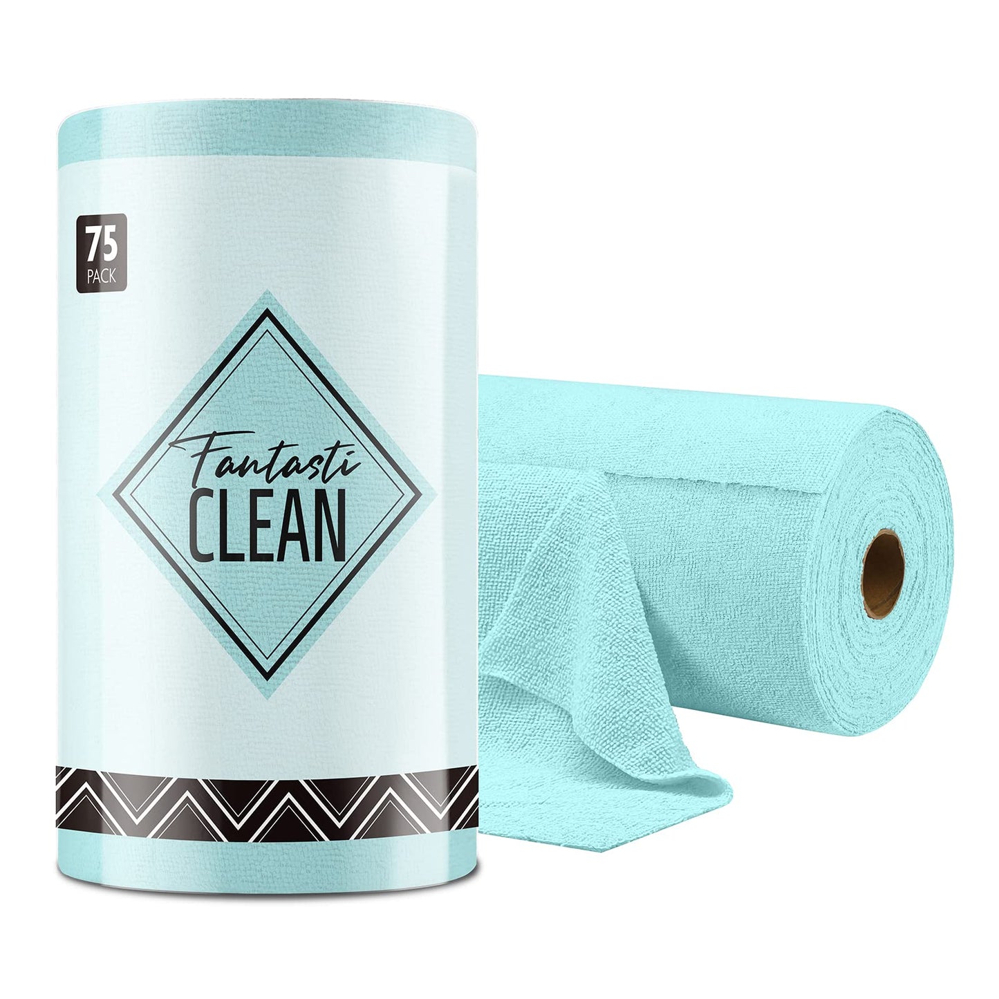 Fantasticlean Microfiber Cleaning Cloth Roll -75 Pack, Tear Away Towels, 12'' X 12'', Reusable Washable Rags (Blue)