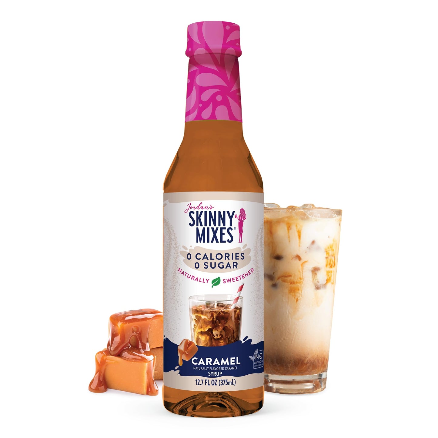 Jordans Skinny Mixes Sugar Free Caramel Syrup, 12.7 Fl Oz, Zero Sugar, Naturally Sweetened Flavoring for Coffee and Drinks