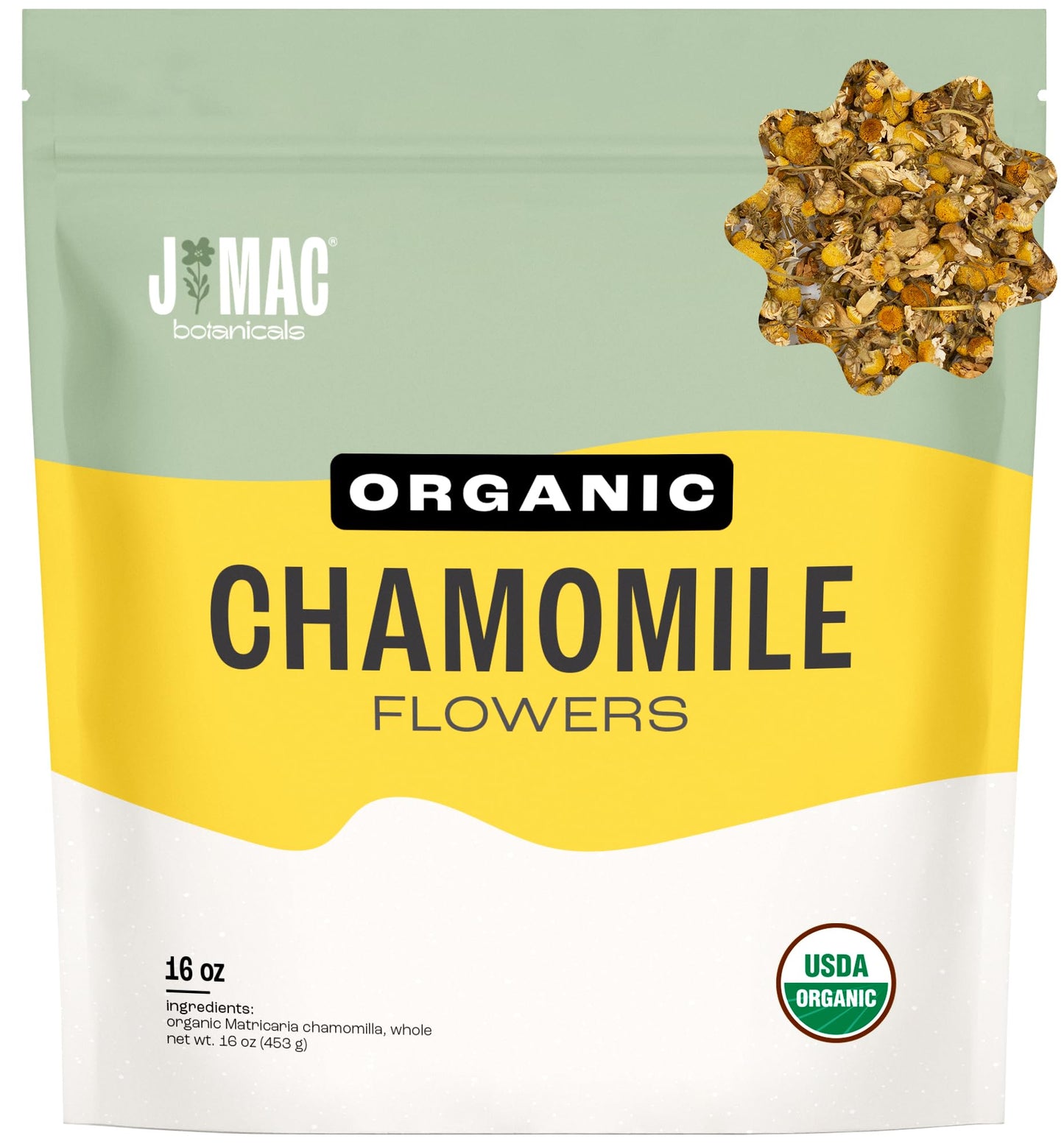 J MAC BOTANICALS Organic Chamomile Flowers Loose Leaf Tea, 16 Ounce, Certified USDA Organic