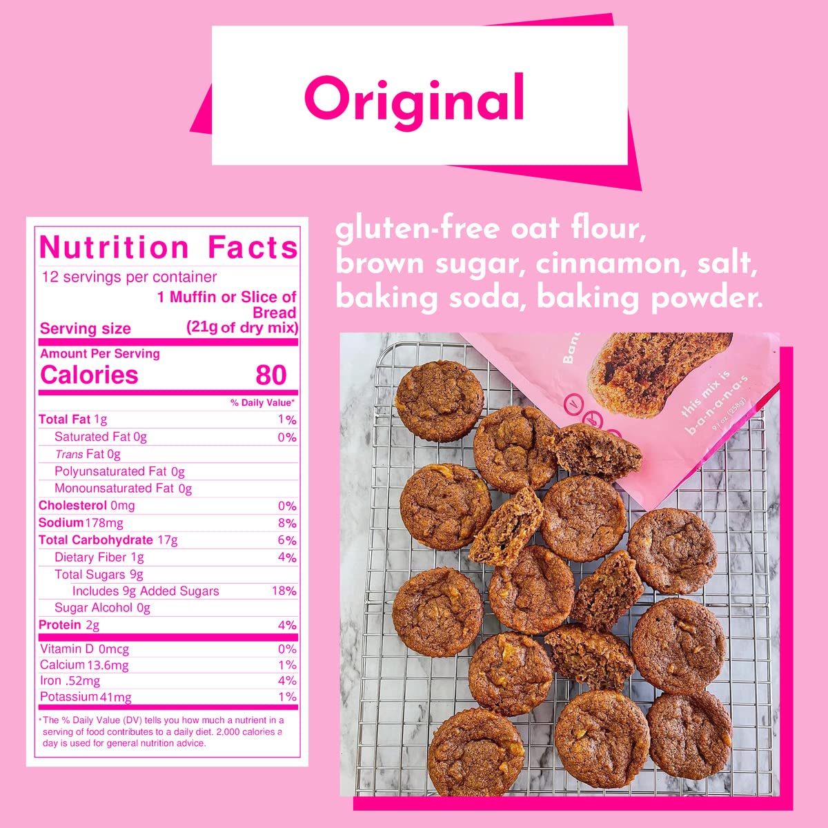 Gonanas Original Oat Flour Banana Bread Mix, Suitable For Plant Based Vegan Diets, Gluten Free Dairy Free Snacks, Healthy Snacks For Mature-Themeds, Muffin Mix, Nut Free, Cupcakes Dessert, Non-Gmo, 1Pk