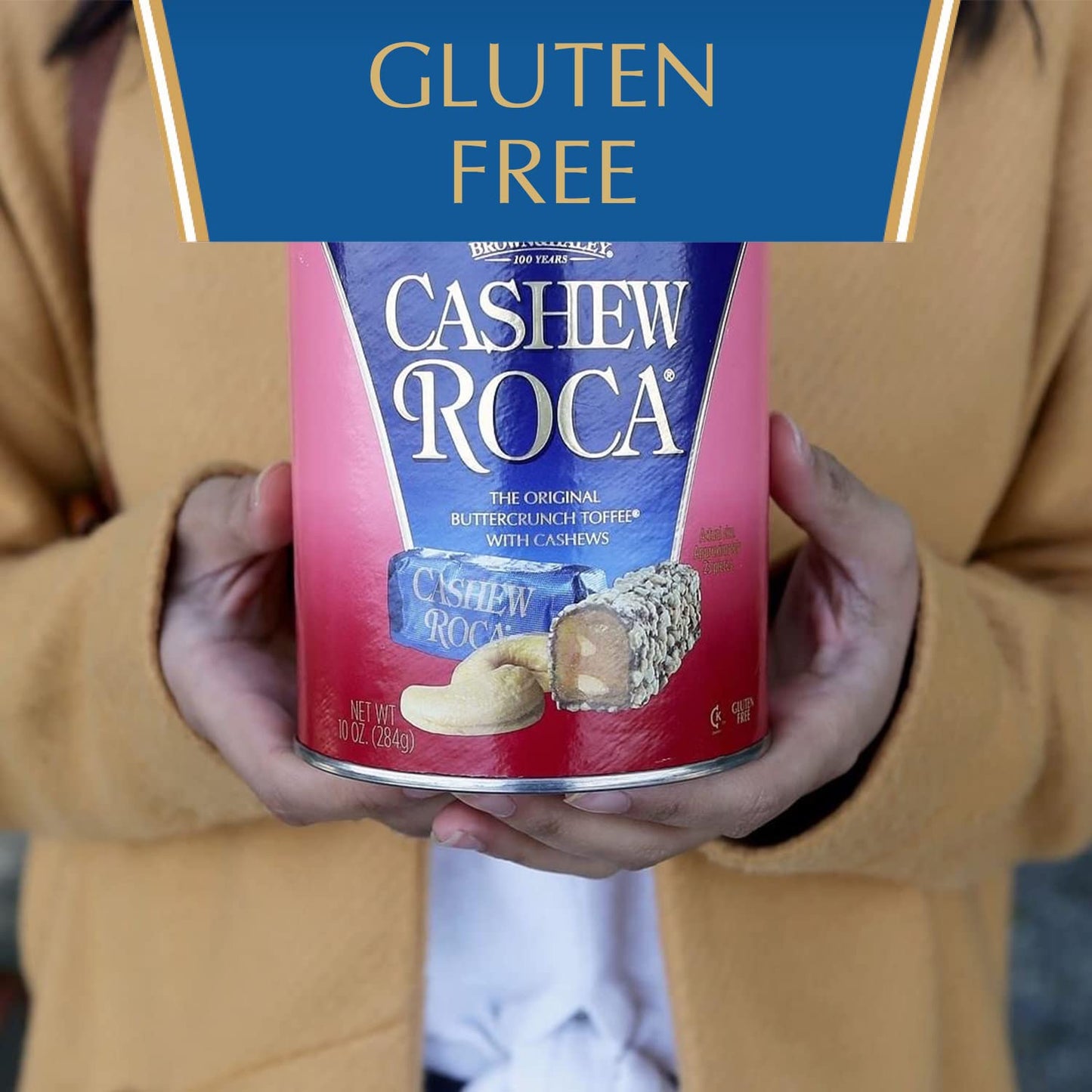 Almond Roca Pack of 4 Canisters - 10oz Individually Wrapped Chocolate Candy Cashew - The Original Buttercrunch Toffee with Cashe