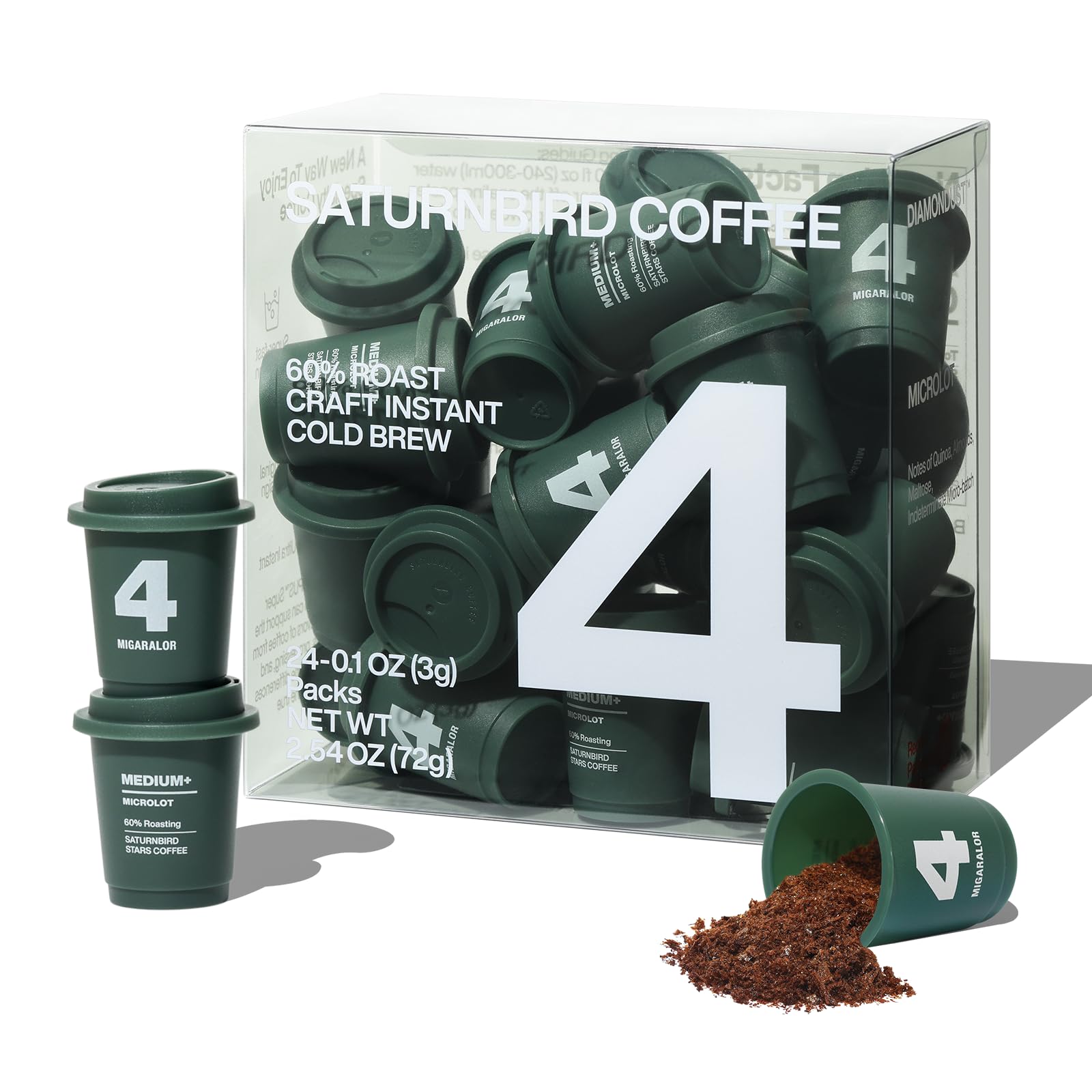 Saturnbird Coffee Instant Cold Brew, Medium-Dark Roast (No.4), 100% Arabica Coffee Powder, Enjoy Cold/Hot, 24 Single Serves Perf