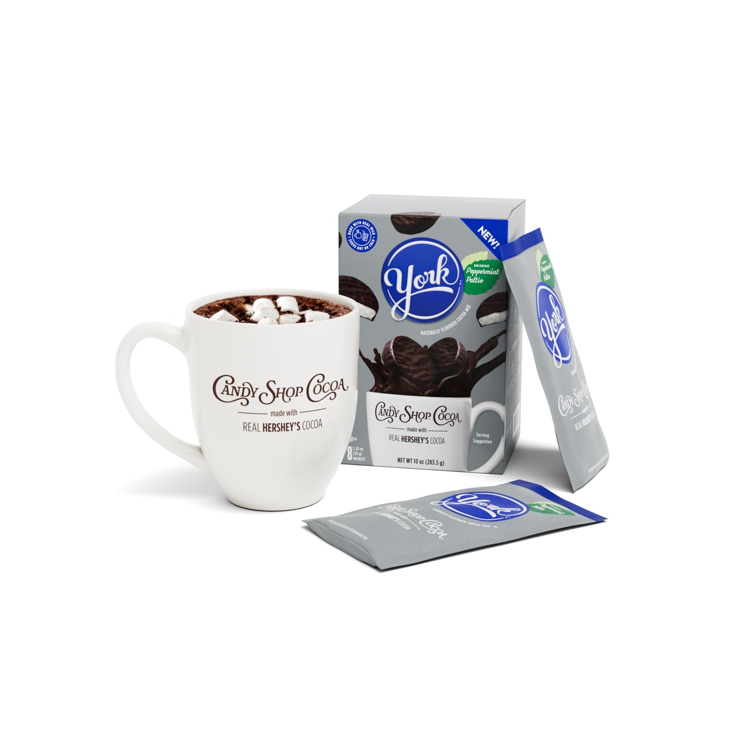 Candy Shop York Peppermint Pattie Cocoa Mix, Hot Chocolate, Make Hot Or Iced, Made With Real Milk, Gluten Free, 1.25 Oz Packet (