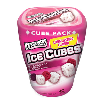 Ice Breakers Ice Cubes Raspberry Sorbet Chewing Gum (Sugar Free, 40-Count Pieces, Pack Of 8)