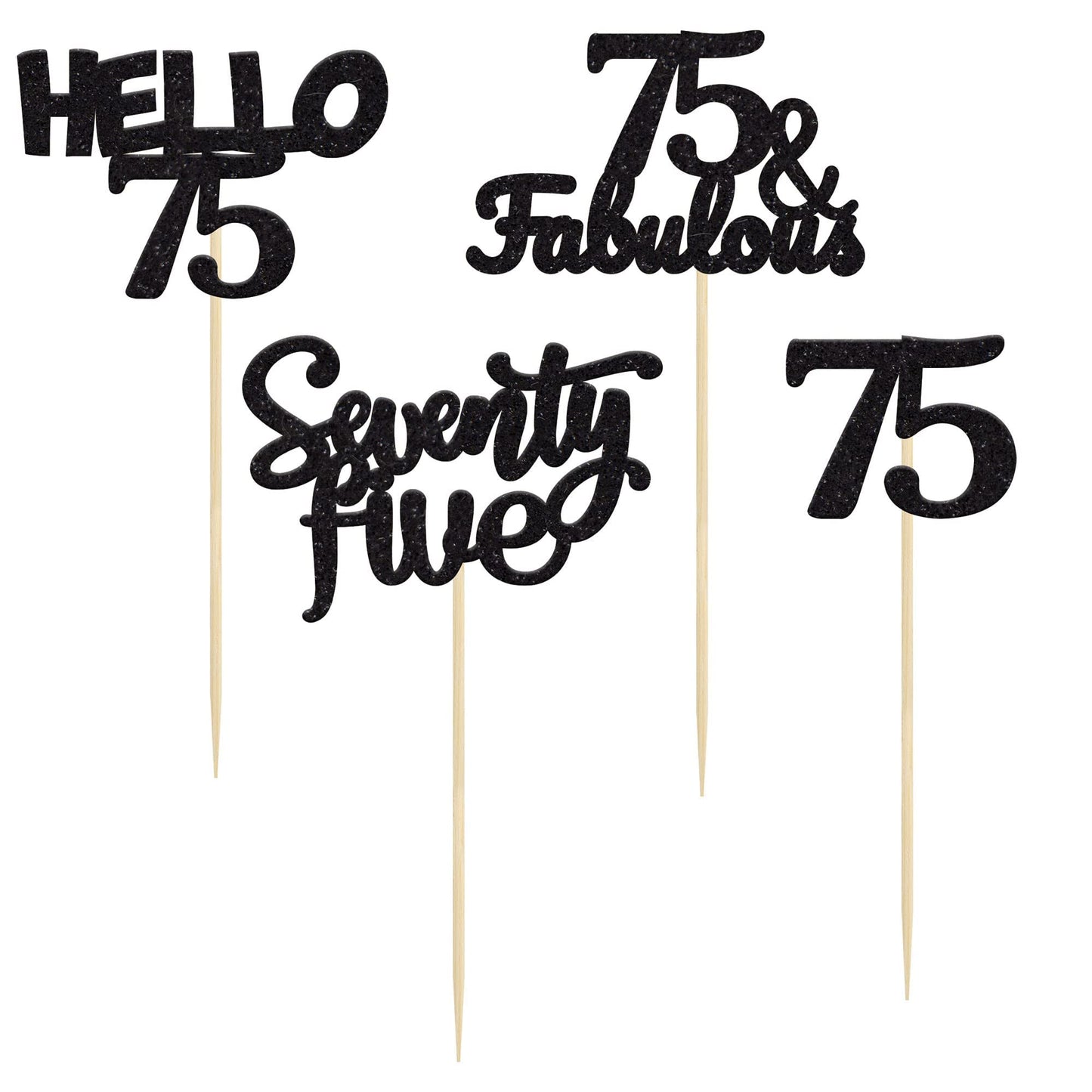 Gyufise 24Pcs Black Glitter 75Th Birthday Cupcake Toppers Hello 75 Seventy Five 75 Cake Toppers 75 Fabulous Cupcake Picks For 75