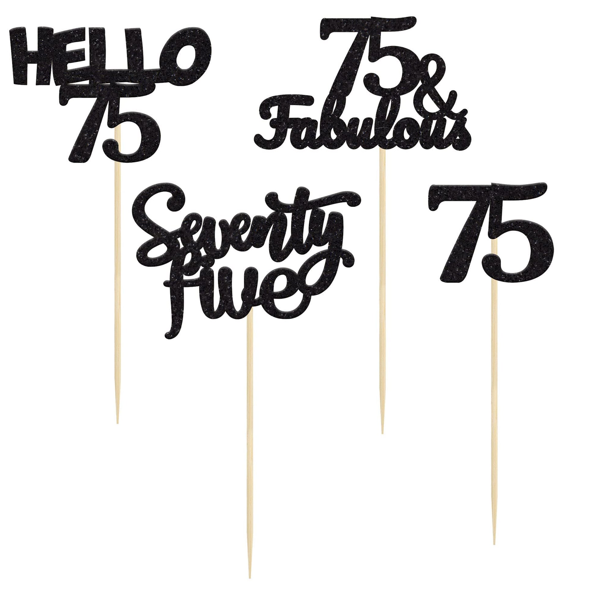 Gyufise 24Pcs Black Glitter 75Th Birthday Cupcake Toppers Hello 75 Seventy Five 75 Cake Toppers 75 Fabulous Cupcake Picks For 75