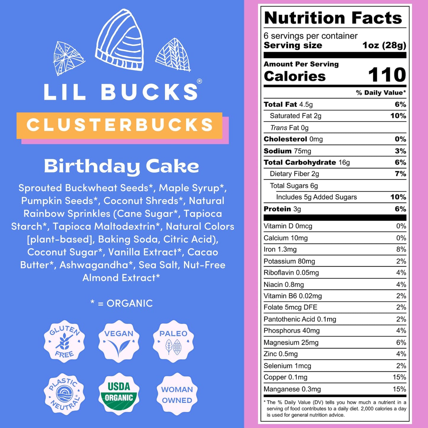 Lil Bucks Clusterbucks Grain-Free Superfood Clusters Made With Sprouted Buckwheat And Adaptogens, Gluten Free Snack (6 Ounce (Pa