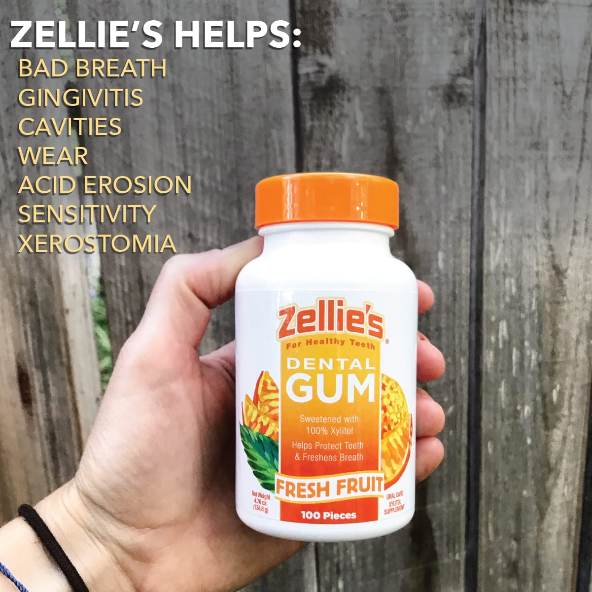 Zellie'S | 100% Xylitol Sugar Free Fresh Fruit Chewing Gum | Fresh Fruit Flavor (100 Count (Pack Of 1))