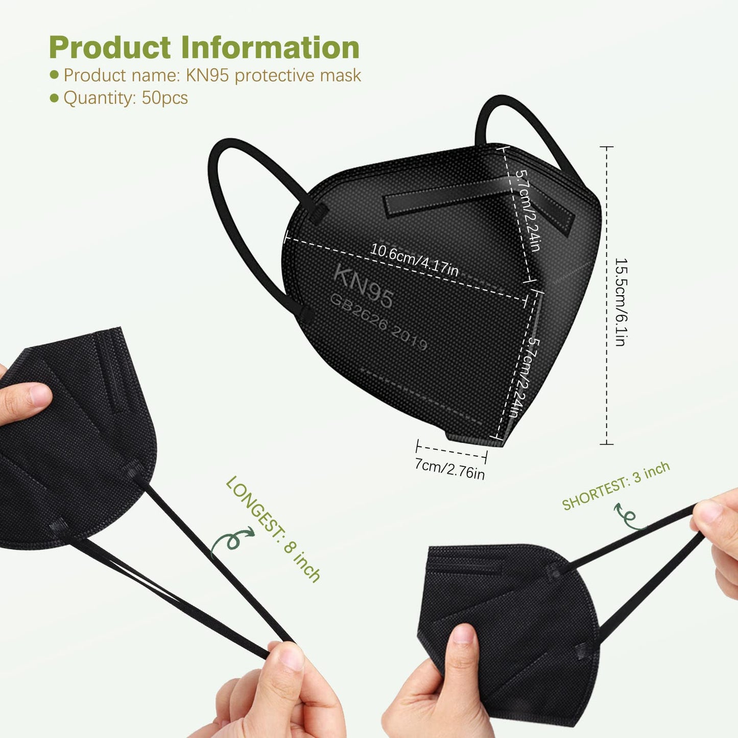 Wecolor Kn95 Face Masks 50 Pack 5-Ply Breathable Safety Respirator Cup Dust Disposable Kn95 Mask Black