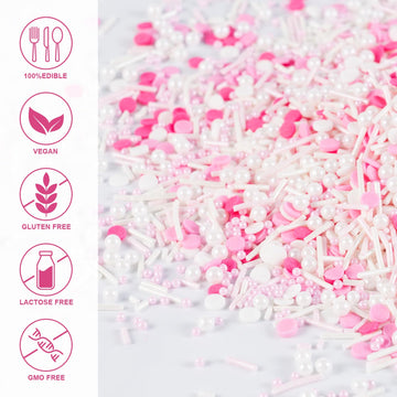 Pink Sprinkles For Cake Decorating 7 Oz Edible Pearl Sugar Sprinkles Topper For Cookie Cupcakes, Candy, Cream, Chocolate Cake De