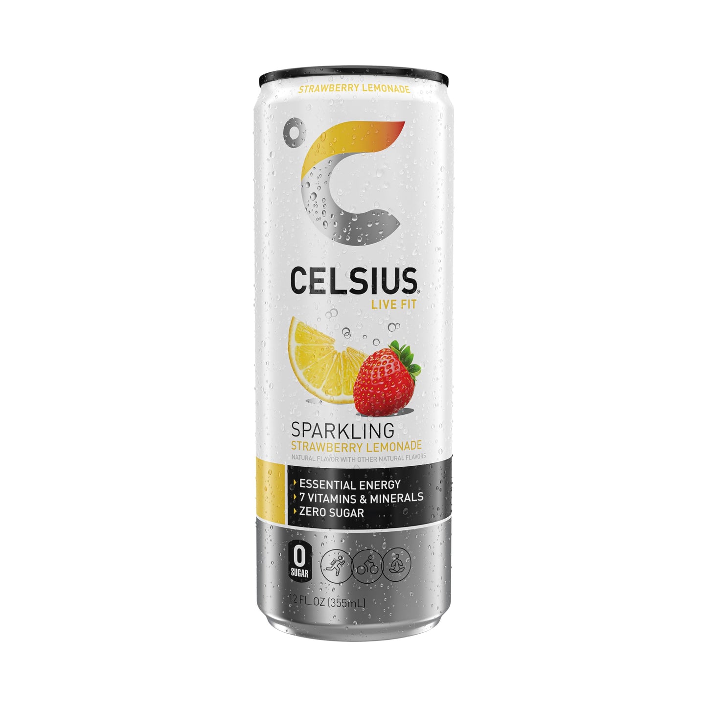 CELSIUS Sparkling Energy Drink, Strawberry Lemonade Flavor, 12 Fl Oz, Pack of 12, Model FGSS1254