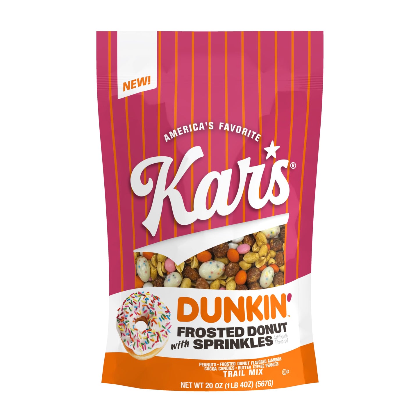 Kars Nuts Dunkin Frosted Donut with Sprinkles Mixed Nuts - Sweet Candy-Coated Nuts Mix, 20oz Resealable Pouch (Pack of 6) - Trai