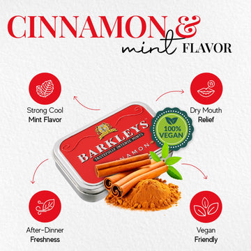 Barkleys Cinnamon Breath Mints -Strong Cool Mint Flavor- Cinnamon Candy, Dry Mouth Mints,- Breath Freshener, After Dinner Mints