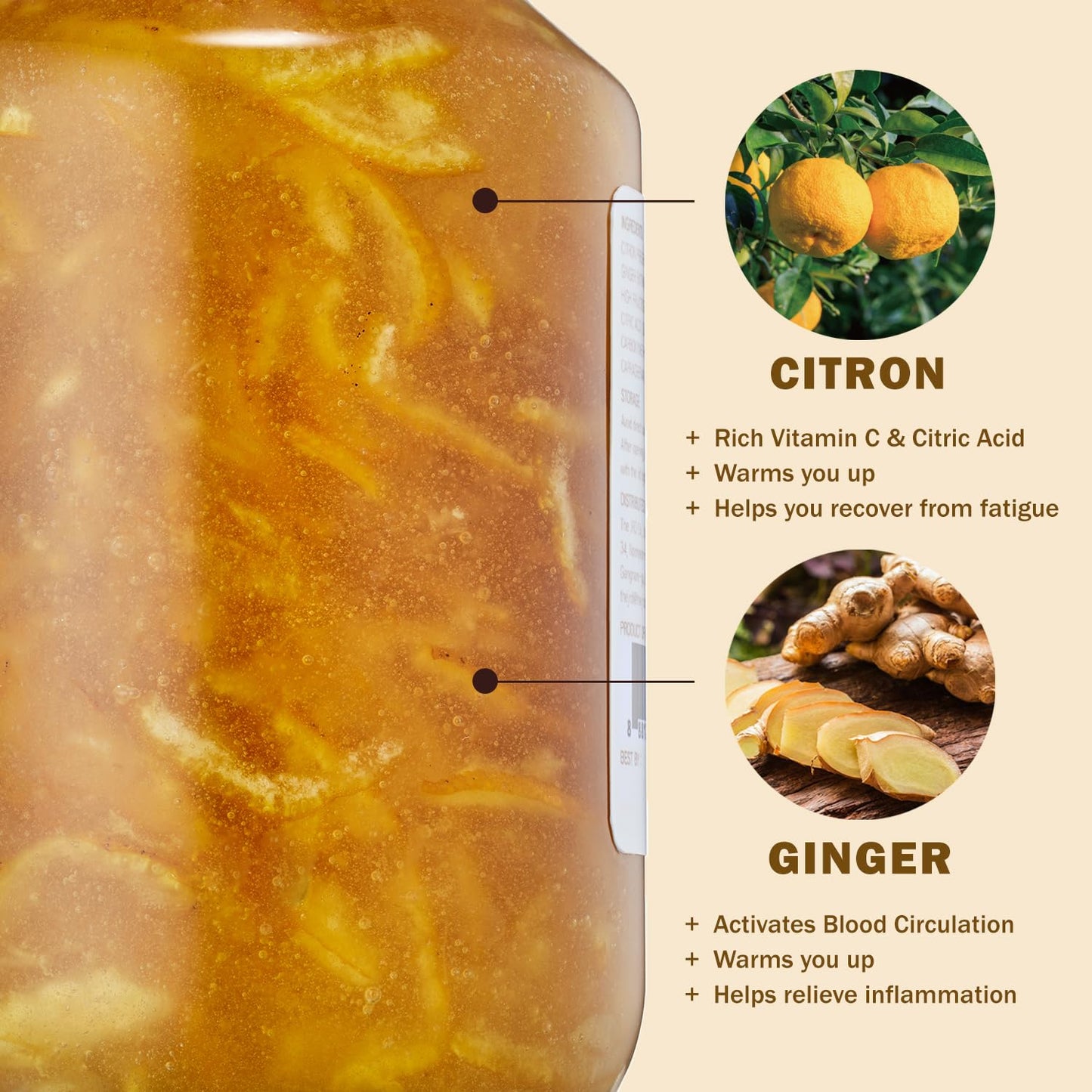 KPANTRY Honey Citron & Ginger Tea - Korean Marmalade with Chemical-free and Fresh Yuzu Citron 35.27 oz 2 Pack - Ginger, and Sund