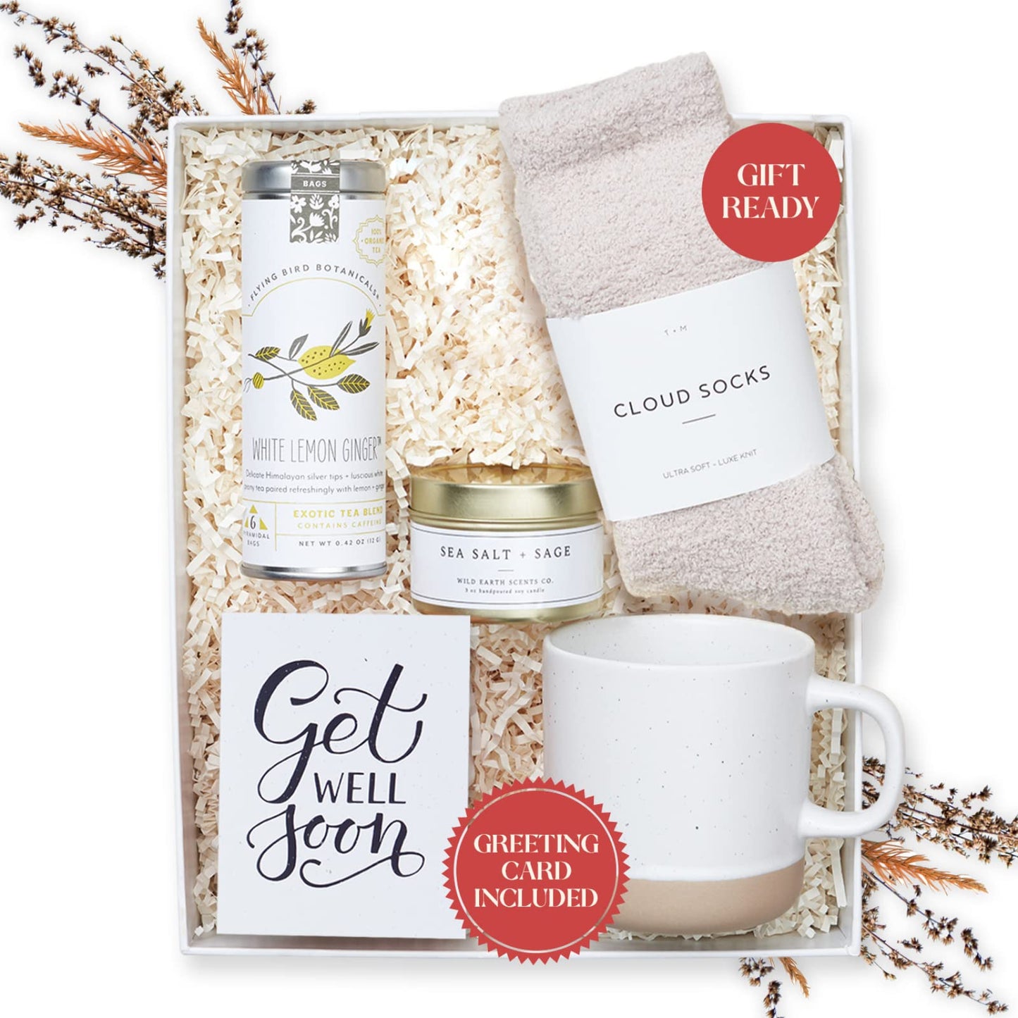 Unboxme Comforting Care Package for Women - Organic Self-Care Get Well Soon Gift Basket with Fluffy Socks, Lemon Ginger Tea Set,