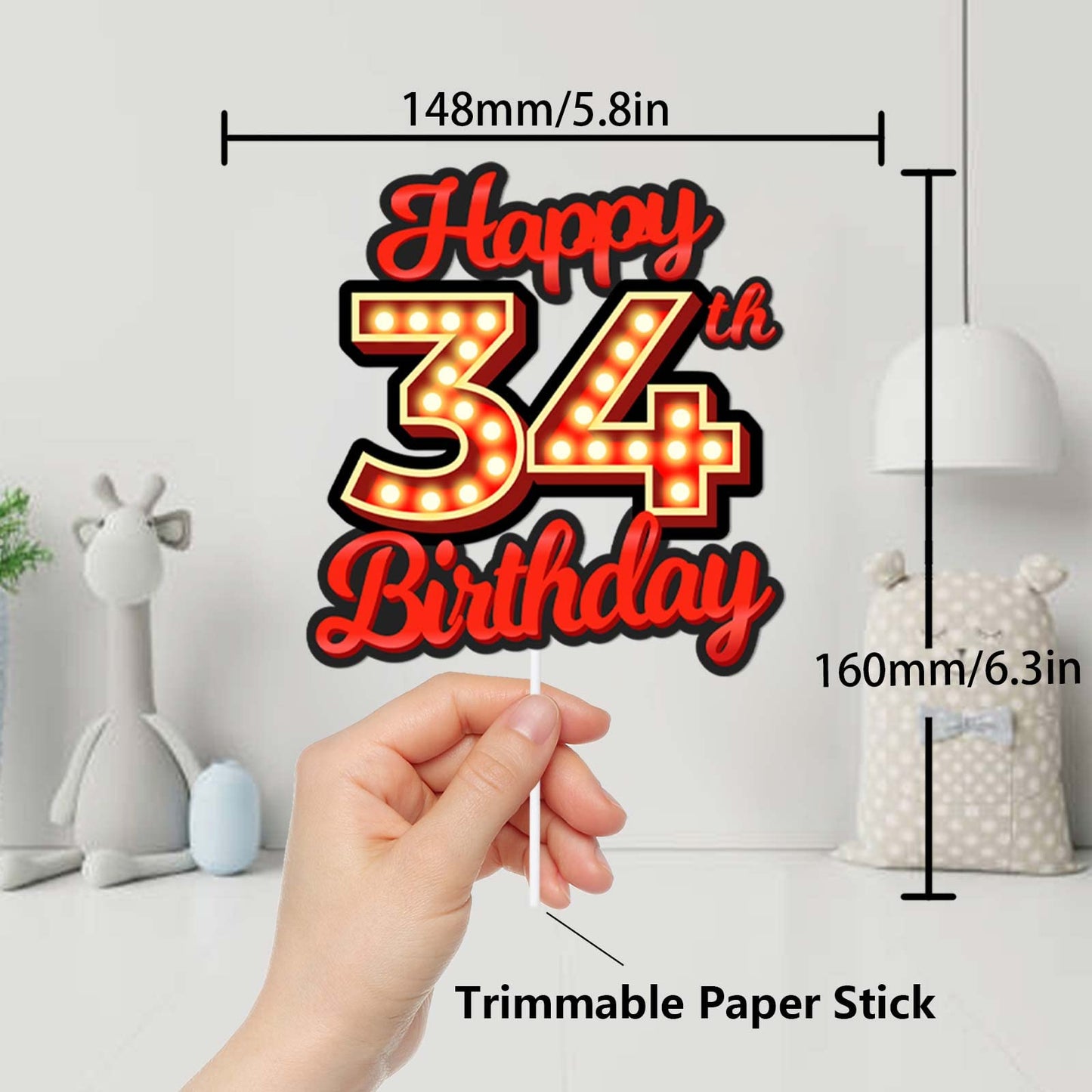 Happy 34Th Birthday Cake Topper Fluorescent Flashing Night Out Hen Movie Nightclub Theme Decor Supplies Woman Man Happy Birthday