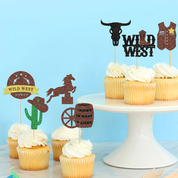 32 Pack Cowboy Cupcake Toppers Wild West Cowboy Hats Western Theme Happy Birthday Baby Shower Party Cake Decorations Supplies 2
