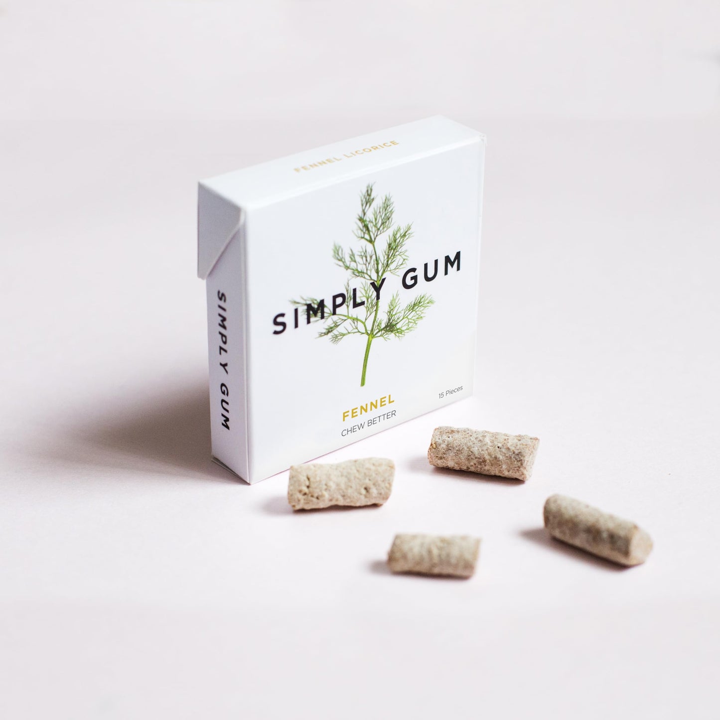 SIMPLY Gum Fennel, Plastic-Free Natural Chewing Gum, 6 Pack (90 Pieces) | Vegan, Kosher, Non GMO, Aspartame Free and Sorbitol Fr