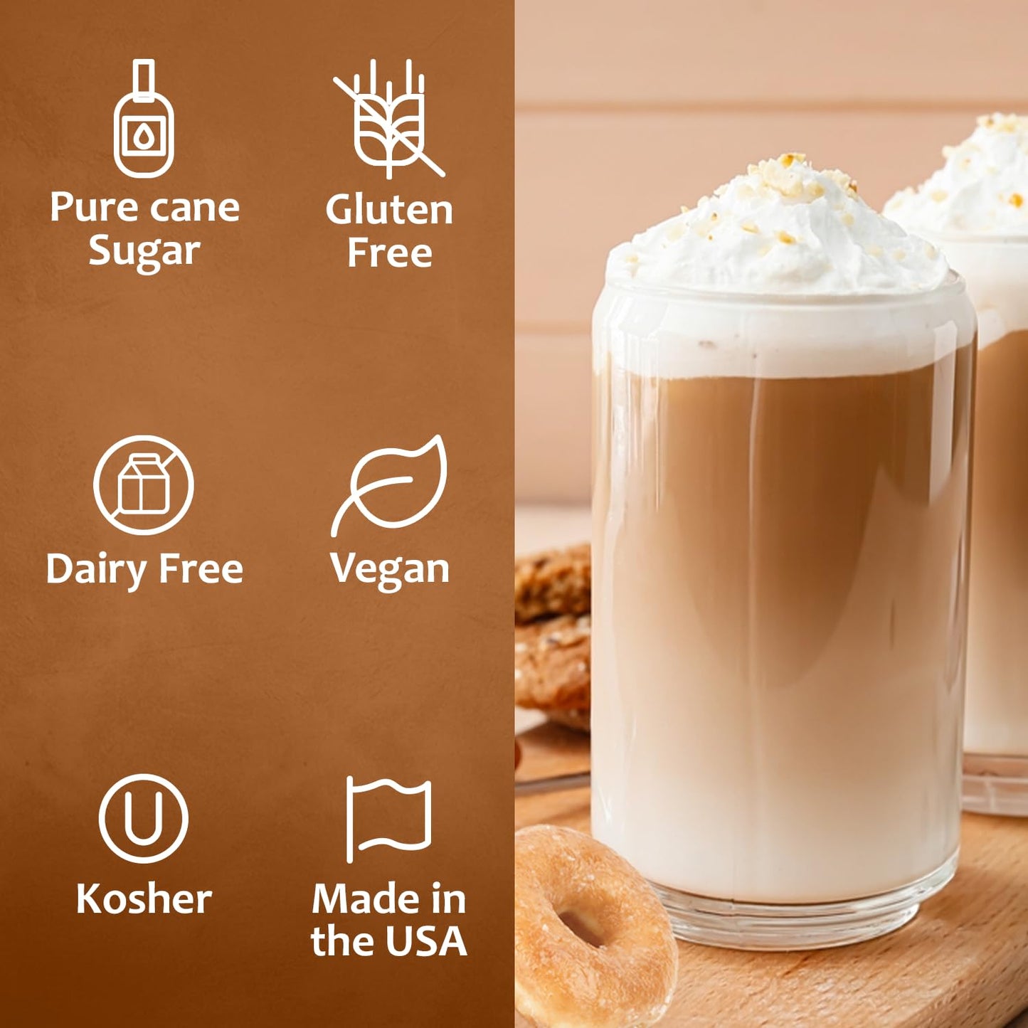 Syruvia Glazed Donut Coffee Syrup - 25.4 Fl Oz Premium Coffee Flavoring Syrup - Kosher Coffee Syrups, Gluten Free, No Coloring,