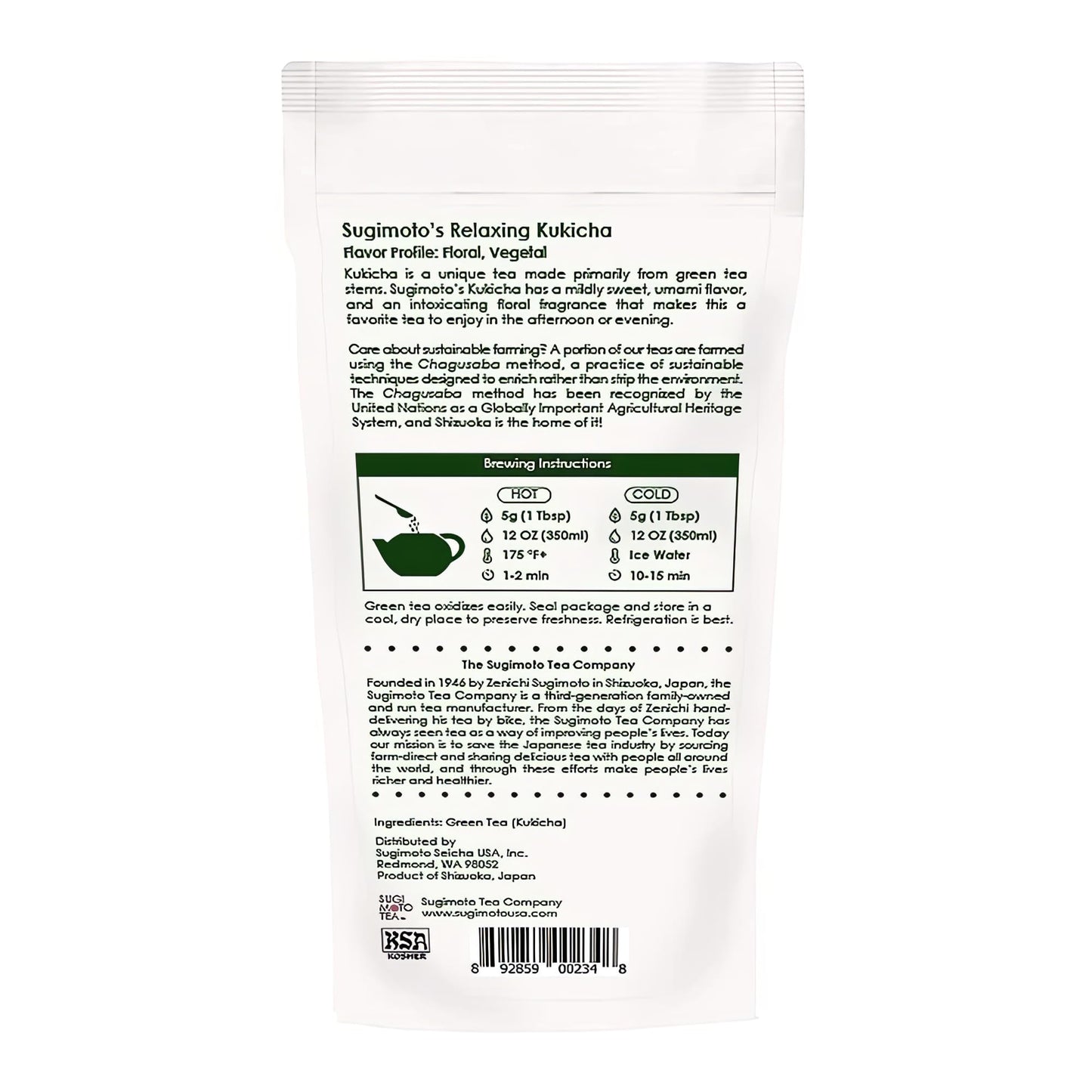 SUGIMOTO TEA Kukicha Stem Green Tea Loose Leaf 3.0 oz (86 g) Pack of 1 - Green