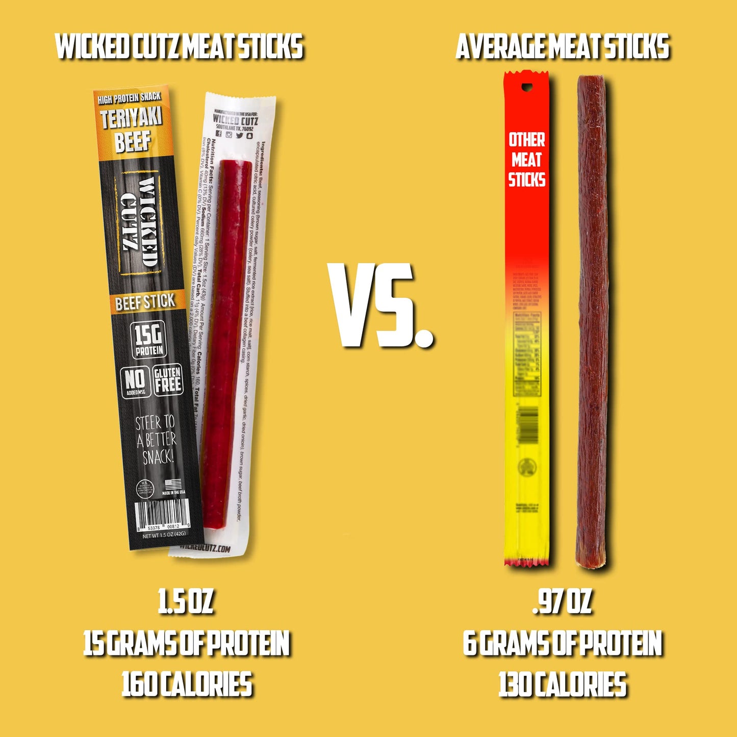 Teriyaki Beef Sticks | Tender, Flavorful, Extra Large Beef Jerky Sticks With 15G Of Protein Per Meat Stick, Gluten Free, High Pr