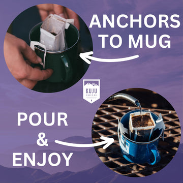 Kuju Coffee Premium Pour Over Camping Coffee Singles - 28 Pack Bold Awakening, Dark Roast - Superior Instant Coffee For Backpack