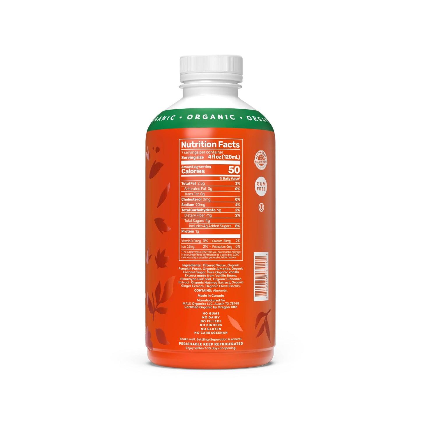 MALK Organic Pumpkin Spice Almond Milk - 28 fl oz - Non GMO - Clean, Simple Ingredients