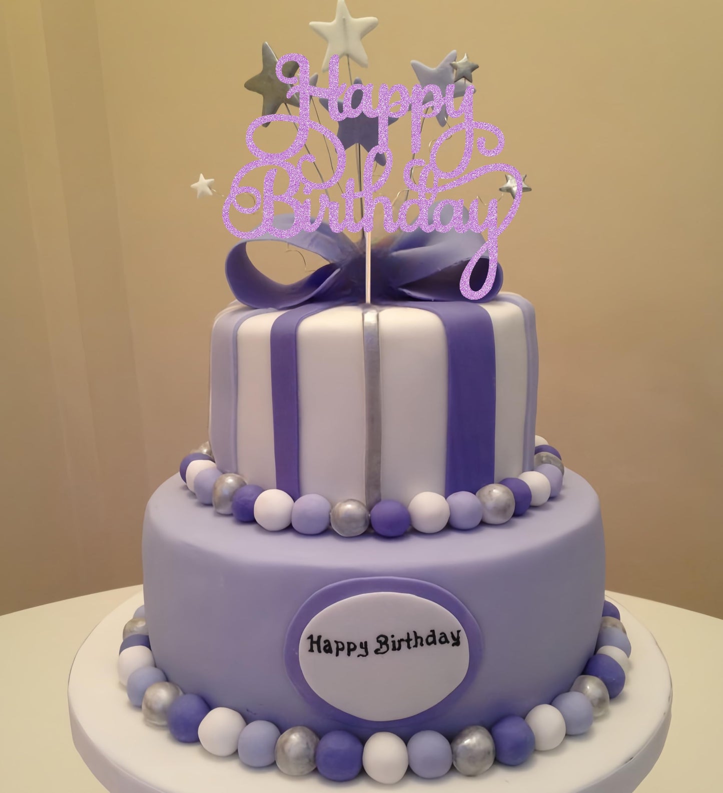 EONNCNT Happy Birthday Cake Topper - Purple Glitter - 6.3x8.2 inches - Paper Material